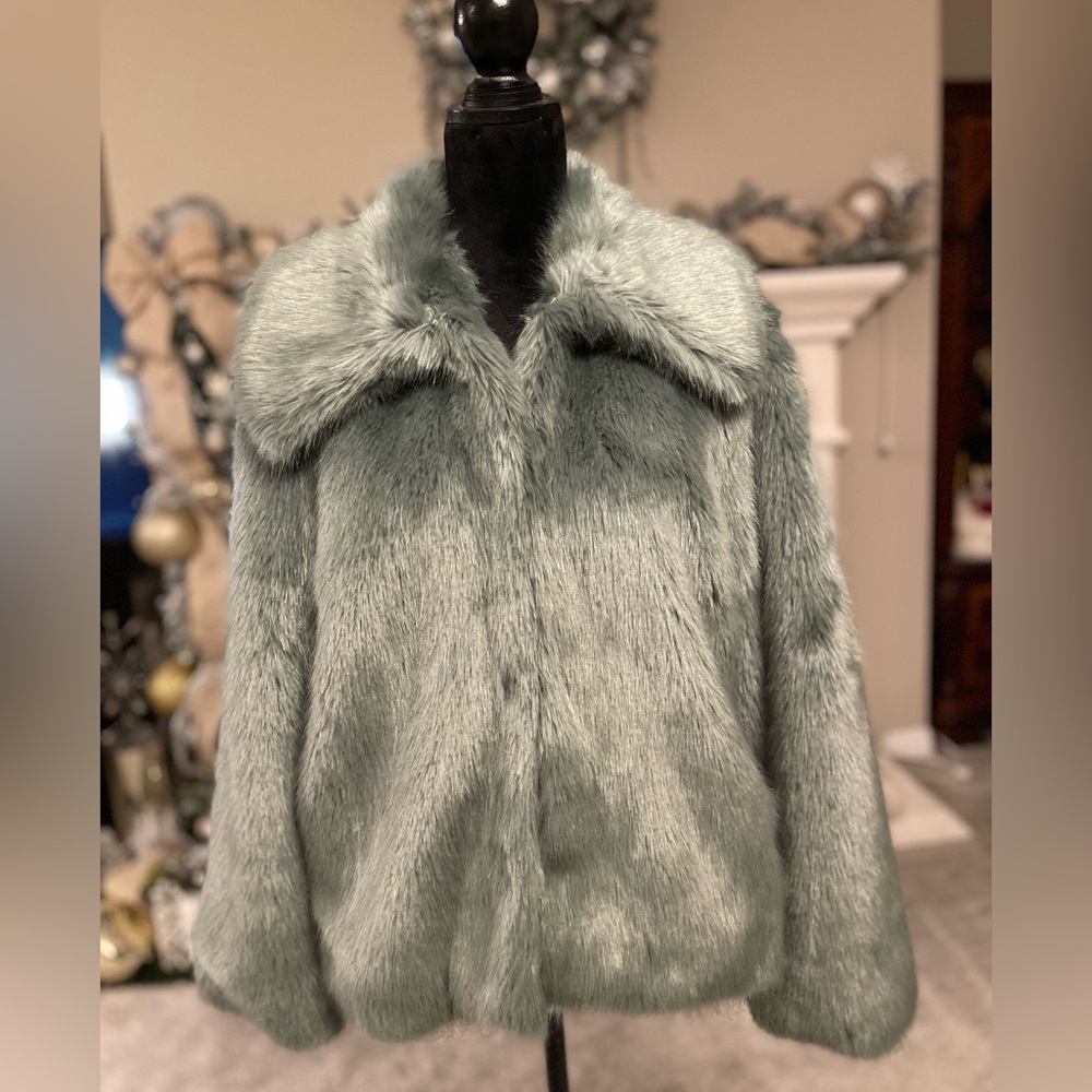 Topshop Sage Green Faux Fur Coat New With Tags